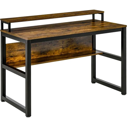 "Schreibtisch Computertisch mit Ablage PC Tisch Bürotisch Industriestil Metall Rustikales Braun 120 x 60 x 85 cm image"