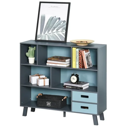 "Bücherschrank mit 2 Schubladen, blau image"