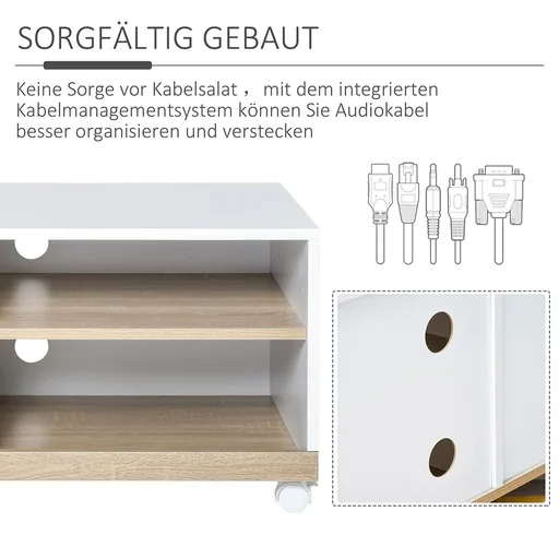 "TV Schrank TV-Ständer mit 2 Rollen Spanplatte, Weiß, 80 x 45 x 39,5 cm image"