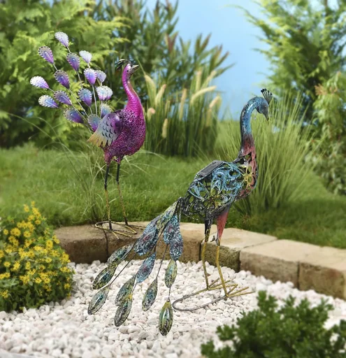 "Metall Deko Pfauen "Bonnie" & "Clyde" mit LED Beleuchtung image"