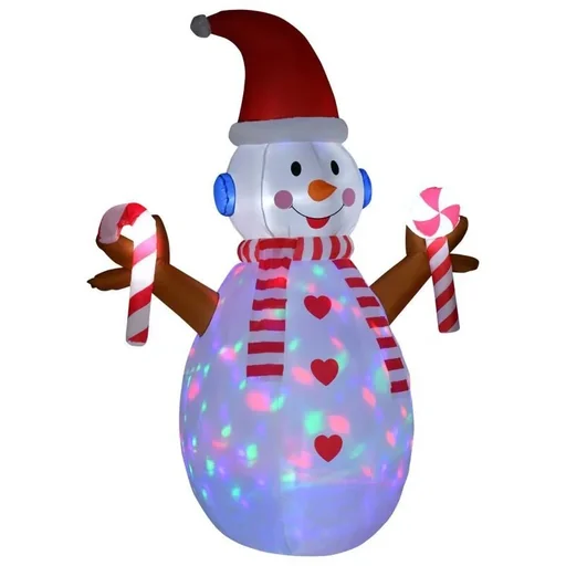"2,4 m aufblasbarer Schneemann mit rotierender Beleuchtung Weihnachtsdeko image"