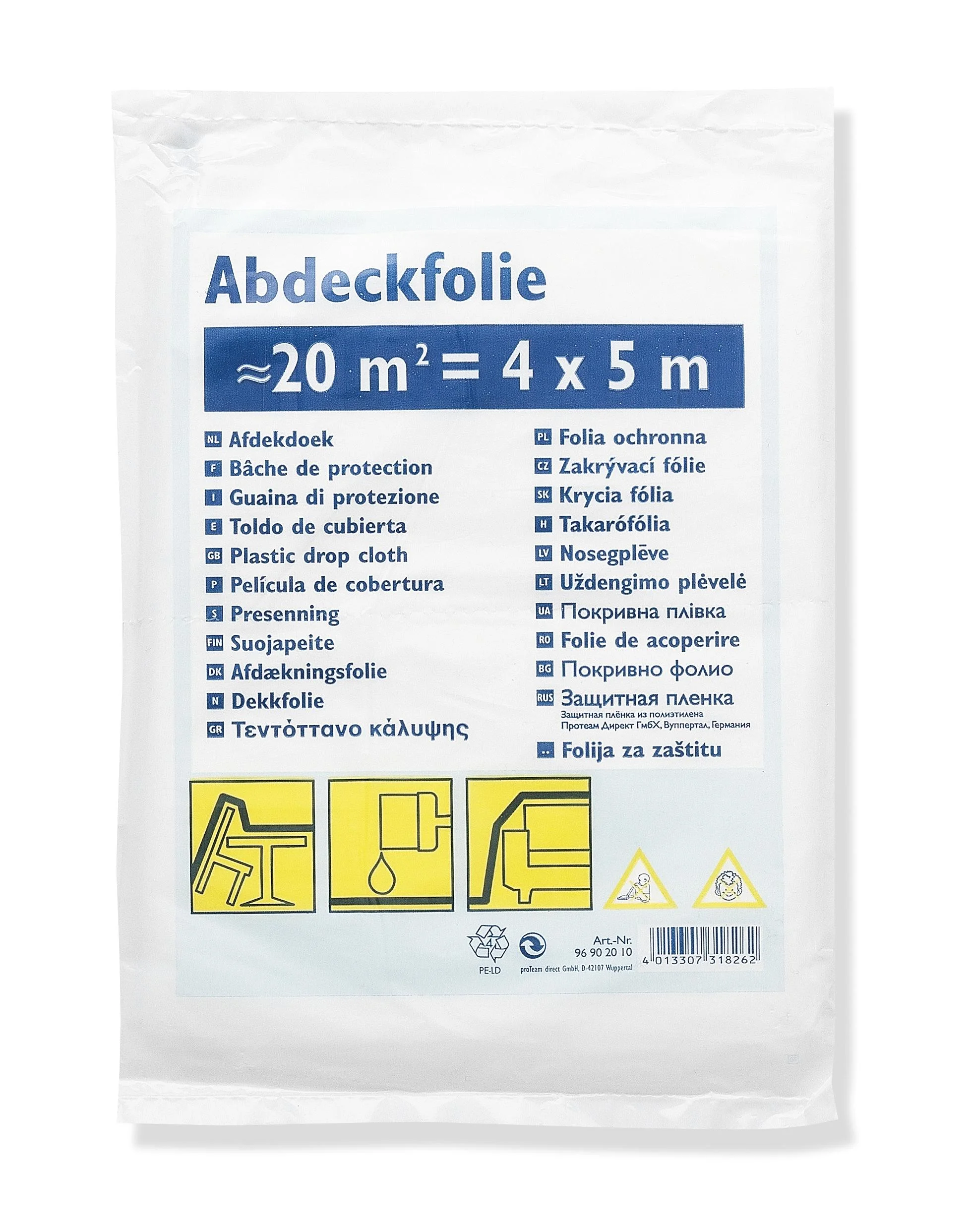 Abdeckplane Standard, Abdeckfolie, gefaltet, 4m x 5m, 20m²