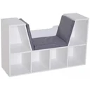 Bücherschrank Bücherregal mit Sitzkissen Standregal Regal mit Sitzbank Holz Leinen Weiß 102 x 30 x 61