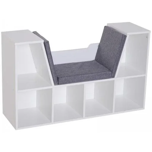 "Bücherschrank Bücherregal mit Sitzkissen Standregal Regal mit Sitzbank Holz Leinen Weiß 102 x 30 x 61 image"