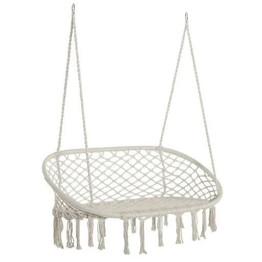 "Hängesessel Hängestuhl 2-Sitzer Boho-Stil Makramee-Netzmuster mit Aufhängen Deckenhaken für Veranda unter Bäumen Garten image"