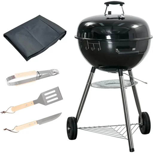 "BBQ-Holzkohlegrill - mit Thermometer - Schwarz - 65 x 65 x 108 cm image"