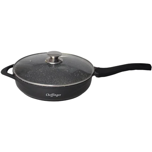 "Bratpfanne - mit Deckel - Grillpfanne - Marmorbeschichtung - 28 cm - Schwarz image"