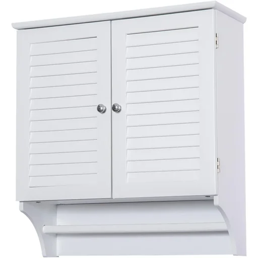 "Wandschrank Hängeschrank Küchenschrank Mehrzweckschrank Lamellentüren Holz Weiß 60 x 22,5 x 64 cm image"