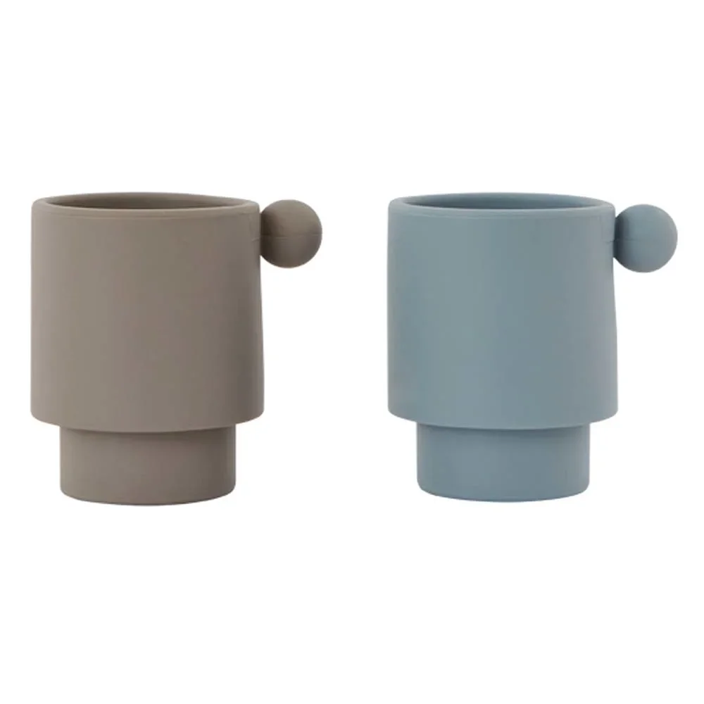 "OyOy Kinder Becher-Set Tiny Inka Silikon hellblau grau image"