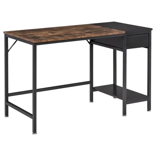 "Schreibtisch mit Regal Computertisch Höhenverstellbar Bürotisch Spanplatte Metall Rustikales Braun+Schwarz 120 x 60 x 75 image"