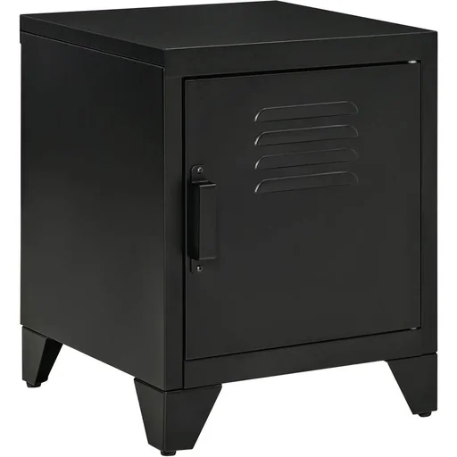 "Nachttisch Nachtschrank Schlafzimmer Beistelltisch mit verstellbarem Regal Tür Nachtkommode Industriedesign Metall Schwa image"