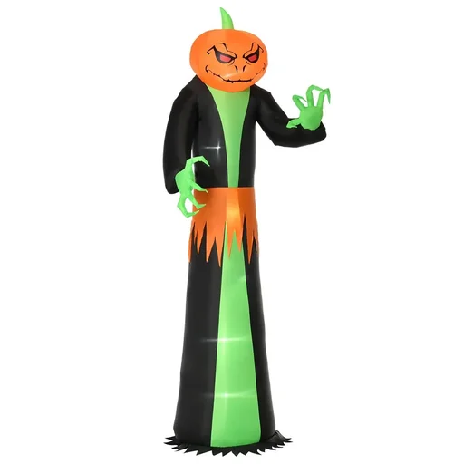 "Aufblasbar Kürbis Halloween Dekoration Selbstaufblasend Gespenst mit LED Polyester Grün+schwarz 100 x 96 x 270 cm image"