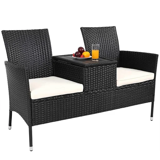 "Gartenbank Polyrattan Love Bench mit Box, 143x64x87cm, 3 Stück, schwarz image"