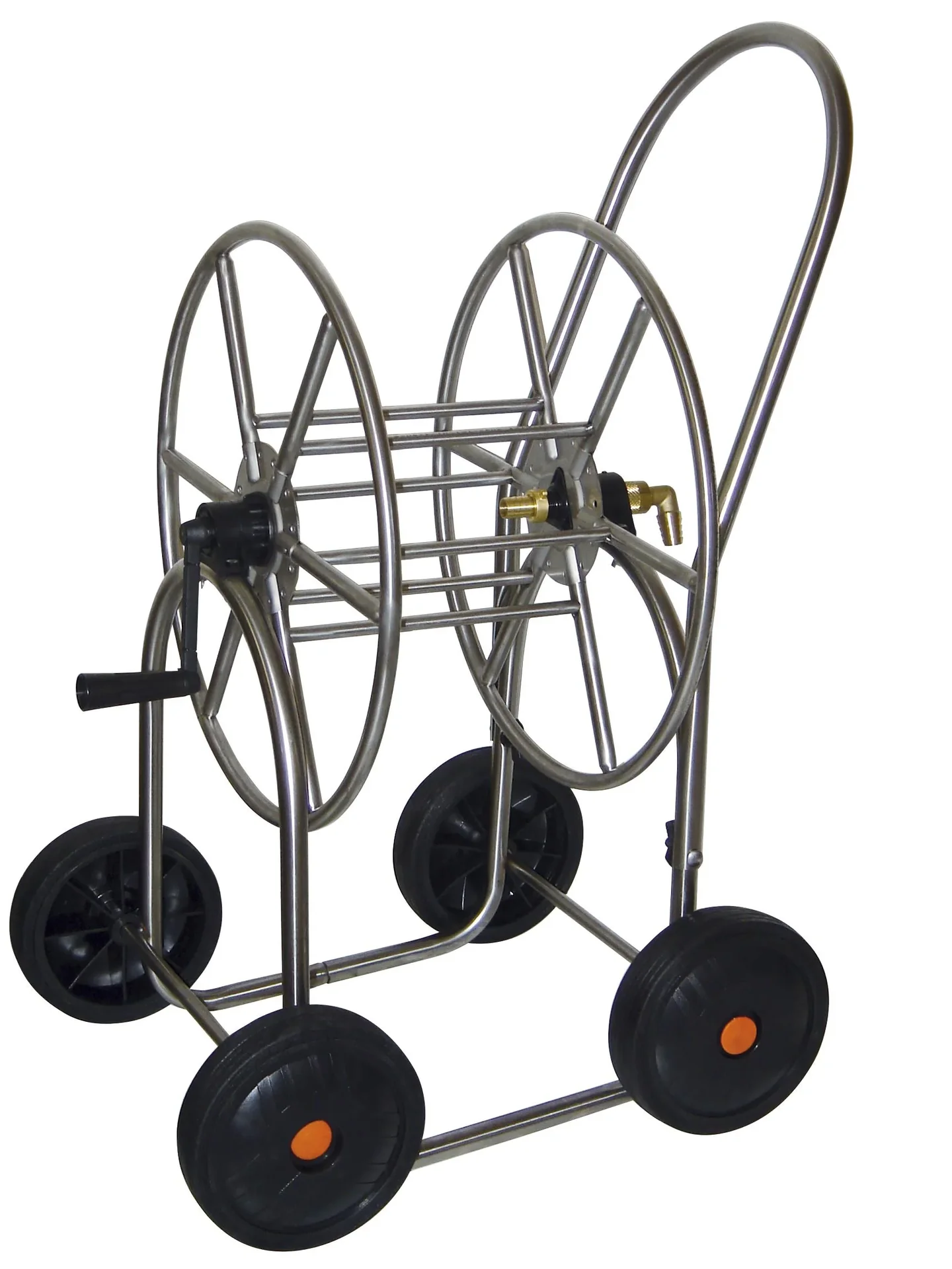 Schlauchwagen aus Edelstahl, mit 4 Rädern