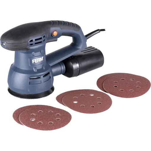 "ESM1010 Exzenterschleifer 430W - 125mm - Variable Geschwindigkeitskontrolle - Soft Griff - Inkl. 6 Stück Schleifpapier u image"