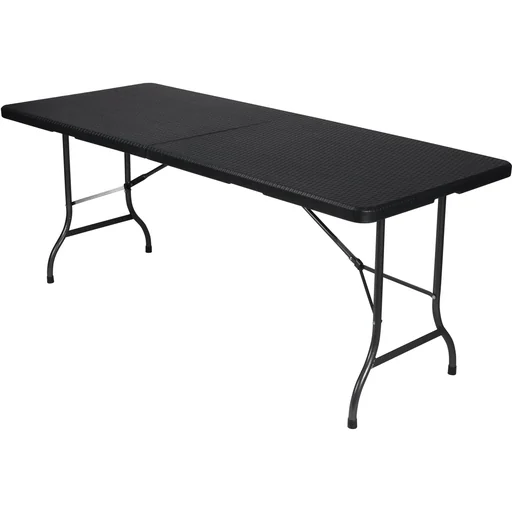 "Klapptisch, Buffetttisch, Campingtisch, Picknicktisch, schwarzer Rattan-Look, klappbar tragbar mit Griff, HDPE-Platte und Stahlgestell 180 x 75 x 72 cm, für Innen- und Außenbereich image"