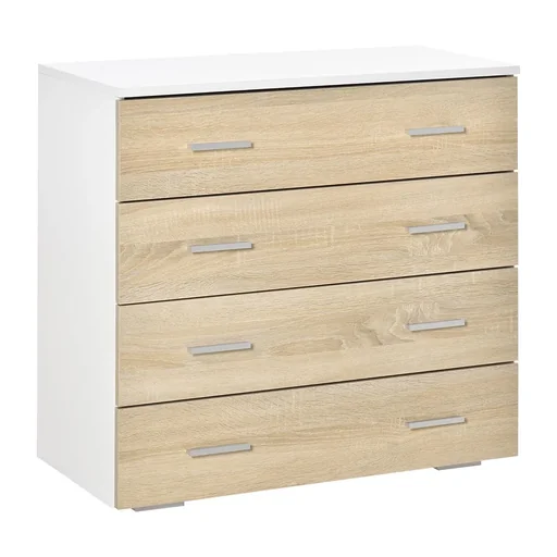 "Kommode mit 4 Schubladen Badezimmerschrank Schubladenschrank für Schlafzimmer Wohnzimmer Eiche Weiß 76x35x72 cm image"