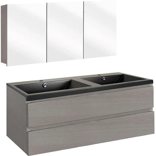 "Concept Badezimmermöbel met Spiegelschrank 120cm - gris/schwartz image"