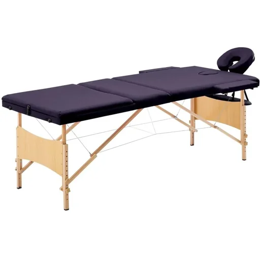 "Klappbare Massageliege mit 3 Zonen Holz Wein lila image"