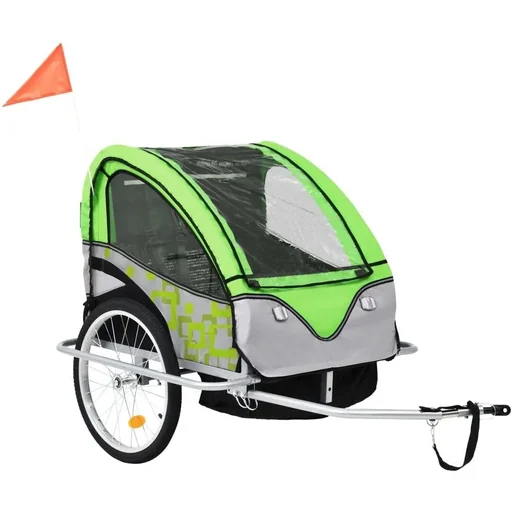 "Kinderfahrradanhänger und Kinderwagen 2-in-1 grün und grau image"