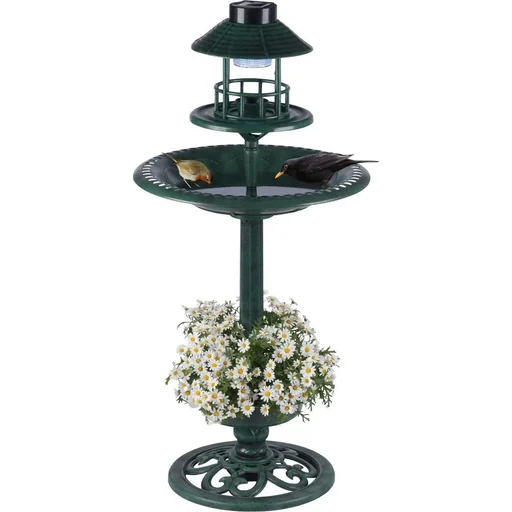 "Vogeltränke mit Pflanzgefäß - Futterautomat - Solar-LED-Beleuchtung - 50 x 140 - Antique Green image"