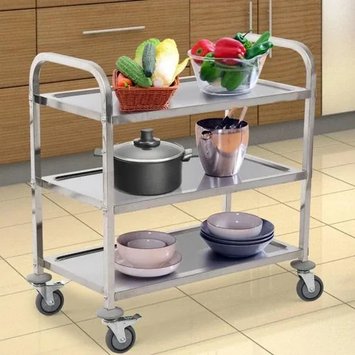 "Servierwagen Küchenwagen 3 Ablage Silber image"