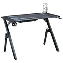 Gaming Tisch Schreibtisch mit Kopfhörerhaken Getränkehalterung R-förmiger Computertisch MDF Metall Schwarz+Blau 110 x 59