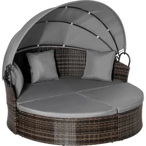 "Polyrattan Sonneninsel mit faltbarem Sonnendach Lounge Sonnenliege Gartenliege Garnitur Gartenset Grau 171 x 180 x 155 c image"