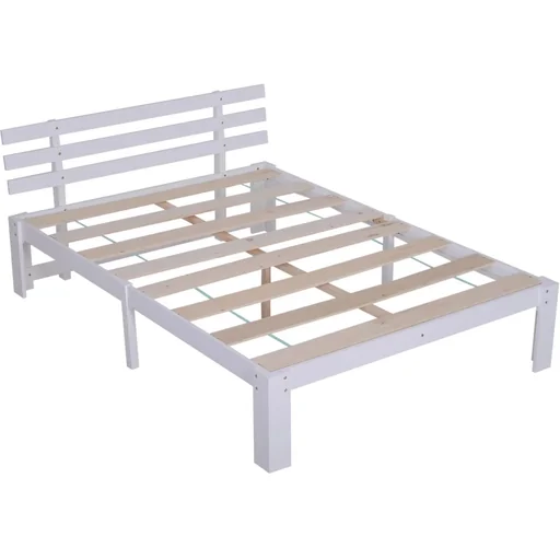 "Bett Holzbett Bettgestell Doppelbett Kiefer massiv inkl. Lattenrost einfache Montage mit Stauraum Weiß 218 x 143 x 82 cm image"