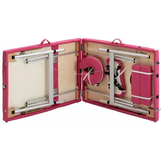 "Zusammenklappbarer Massagetisch 3 Zonen Aluminium rosa image"