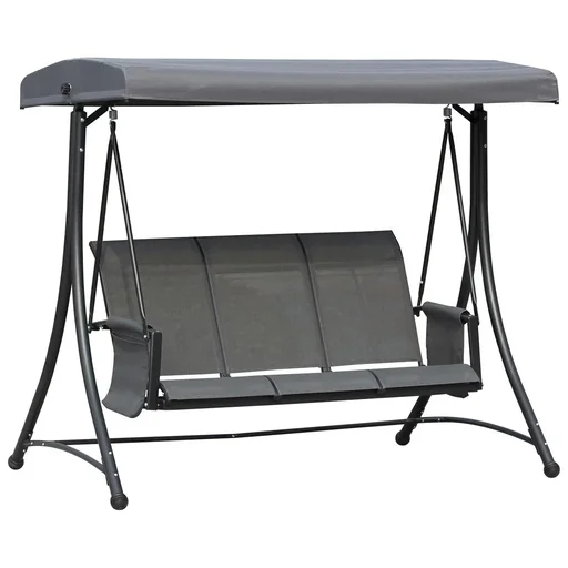 "3-Sitzer Hollywoodschaukel, Gartenschaukel mit Sonnendach, Schaukelbank mit Ablage, Aluminium, Grau, 196 x 128 x 172 cm image"