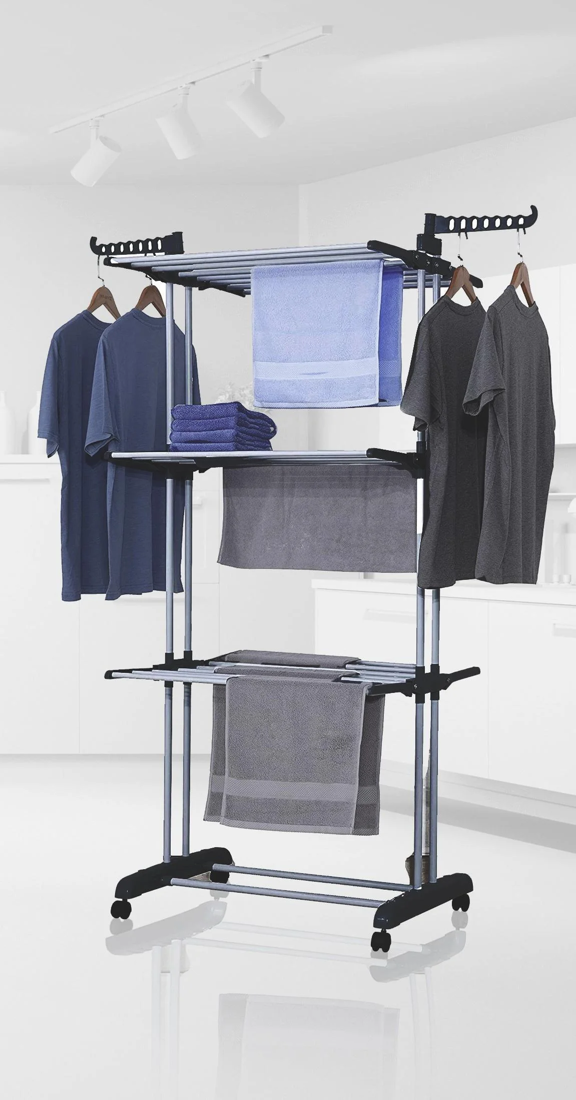 Turmwäscheständer XXL, Schwarz/ Silber