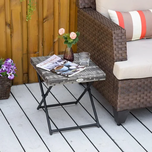 "Poly Rattan Gartentisch klappbar Couchtisch Gartenmöbel Klapptisch Metall grau 40 x 40 x 40 cm image"