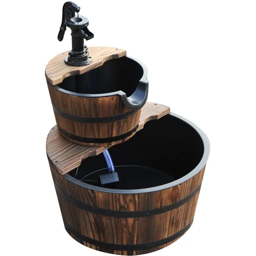 "2-stufig Gartenbrunnen Zimmerbrunnen Wasserspiel Kaskadenbrunnen Tannenholz Dunkelbraun image"