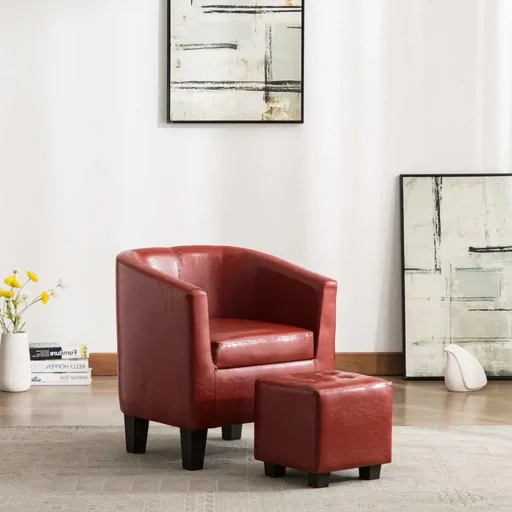 "Schalensitz mit Ottomane Kunstleder weinrot image"