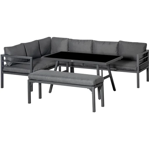 "4-tlg. Gartenmöbel-Set mit Beistelltisch L-Form Outdoor Aluminium Grau image"