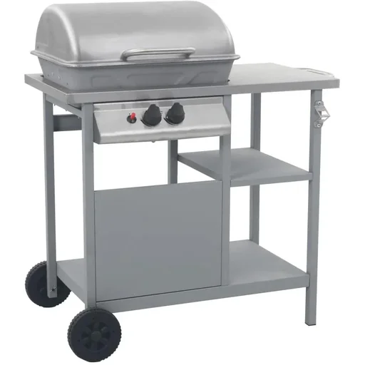 "Gasgrill mit 3-lagigem Beistelltisch schwarz und silber image"