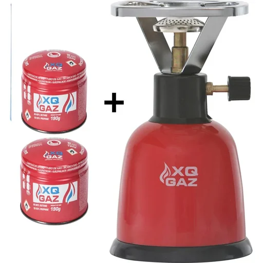 "XQGaz 1-Brenner Camping-Gaskocher - BASIC - 190 GRAM - Inklusive zwei Gasnachfüllungen image"