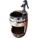 Gartenbrunnen Zierbrunnen Springbrunnen Wasserfall Holzfass mit Pflanzengefäß Dunkelbraun ?32 x 58,5 cm