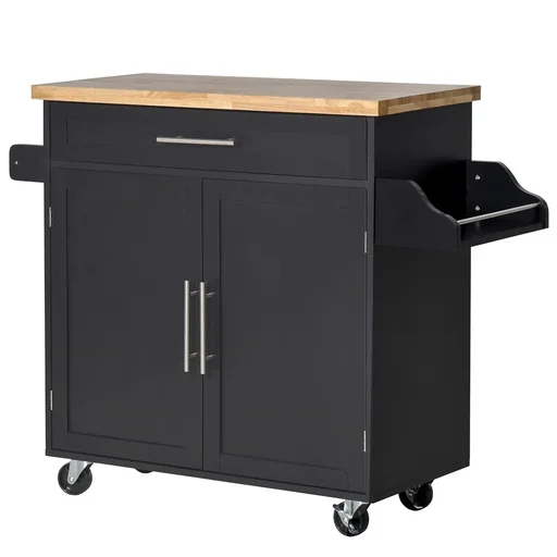 "Küchenwagen rollbar Servierwagen Küchentrolley mit höhenverstellbaren Einlegeböden MDF Schwarz 109 x 40 x 89 cm image"