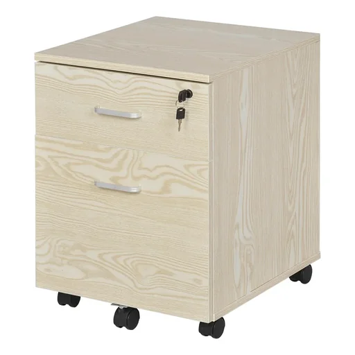 "Rollcontainer Aktenschrank mit 2 Schubladen mobil abschließbar 5 Universalräder Spanplatte Natur 40 x 45 x 55,6 cm image"