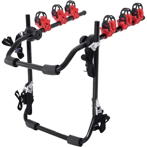 "Fahrradträger Fahrradheckträger für 3 Fahrräder Heckträger faltbar Metall + Kunststoff Schwarz + Rot image"