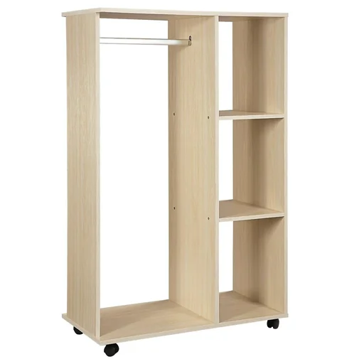 "Kleiderschrank offener Dielenschrank, mit Kleiderstangen und Räder, für Schlafzimmer, E1 Spanplatte, Aluminium, 80x40x12 image"