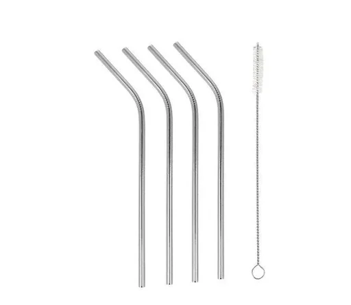 "Trinkhalme Inox, geknickt, Edelstahl, mit Reinigungsbürste, 5-teilig image"