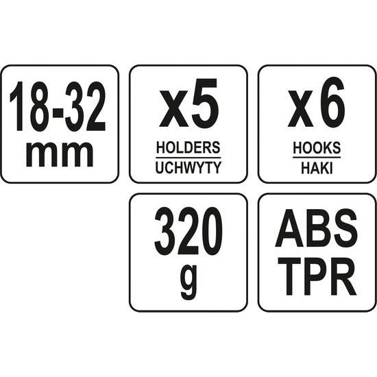 Werkzeughalter - 5 Klemmen - 6 Haken