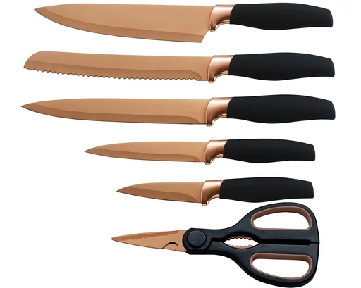 "Messerset "Titanium Rosé", inklusive Universalschere, Roségold/ Schwarz 6-teilig image"