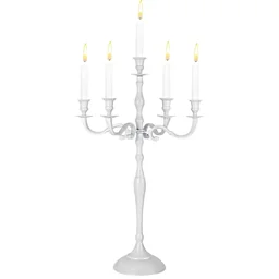 Kerzenleuchter 5-armig 78cm Alu vernickelt weiß