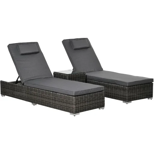 "Poly-Rattan Sonnenliege 3-tlg. Gartenliege mit 6-Fach Verstellbarer Rückenlehne Beistelltisch Nackenkissen Gartenmöbel A image"