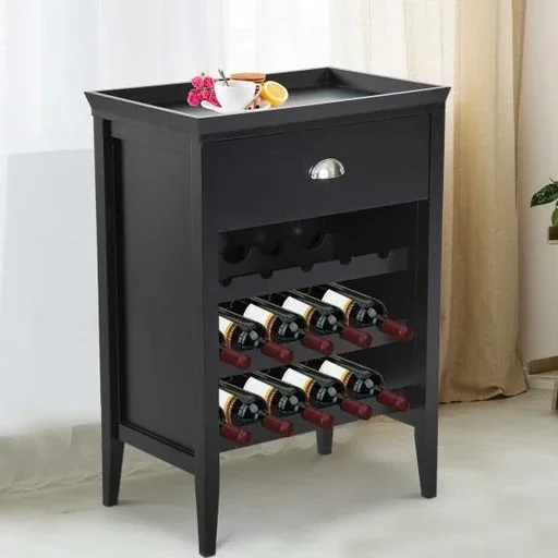 "Weinregal Weinschrank 3 Ebenen 15 Flaschen mit Schublade Schwarz image"
