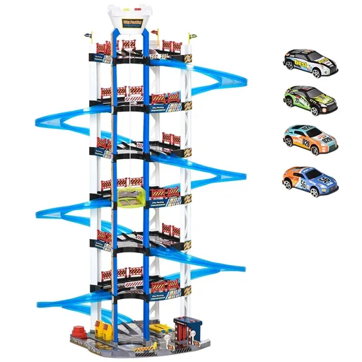 "Rennbahn Kinder Autorennbahn Parkgarage für Kinder von 3 bis 6 Jahren Spielzeugautos Komplett mit Licht und Sound ABS image"